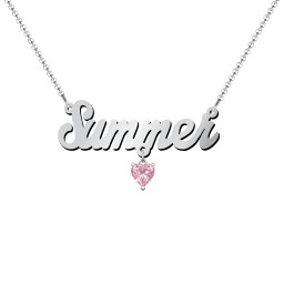 Personalised Name Necklace in 925 Sterling Silver with Pink Tourmaline