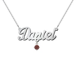 Personalised Name Necklace in 925 Sterling Silver with Blue Sapphire and Garnet