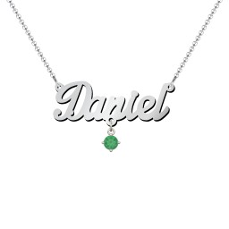 Personalised Name Necklace in 925 Sterling Silver with Blue Sapphire and Emerald