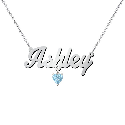 Personalised Name Necklace – Sterling Silver with Blue Topaz