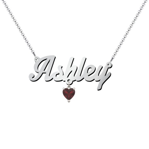 Personalised Name Necklace – Sterling Silver with Garnet
