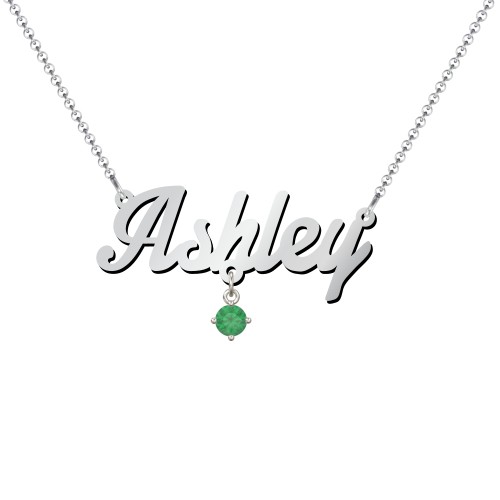 Personalised Name Necklace – Sterling Silver with Emerald