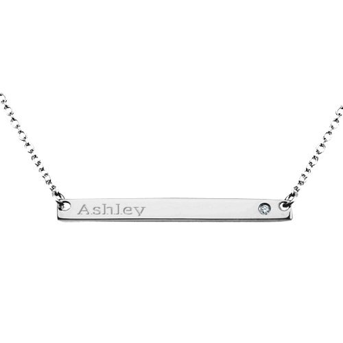 Classic Name Bar Pendant with Accent – Sterling Silver with Diamond