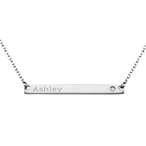 Classic Name Bar Pendant with Accent – Sterling Silver with White Premium Zirconia