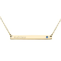 Classic Name Bar Pendant with Accent in 9K Solid Yellow Gold with Fancy Blue Premium Zirconia