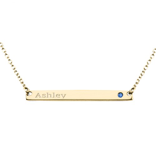 Classic Name Bar Pendant with Accent – 9kt Yellow Gold with Fancy Blue Premium Zirconia