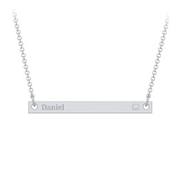 Birthstone Name Bar Pendant in 925 Sterling Silver with Opal