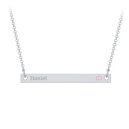 Birthstone Name Bar Pendant in 925 Sterling Silver with Pink Tourmaline
