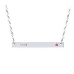 Birthstone Name Bar Pendant in 925 Sterling Silver with Ruby