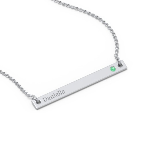 Birthstone Name Bar Pendant – Sterling Silver with Emerald