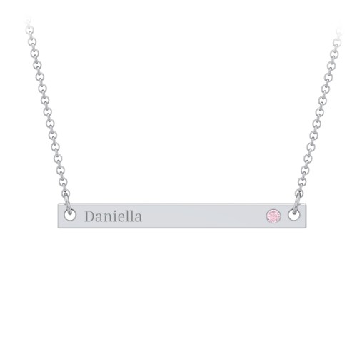 Birthstone Name Bar Pendant – Sterling Silver with Pink Tourmaline