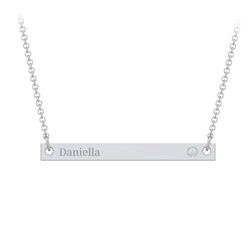 Birthstone Name Bar Pendant – Sterling Silver with Opal
