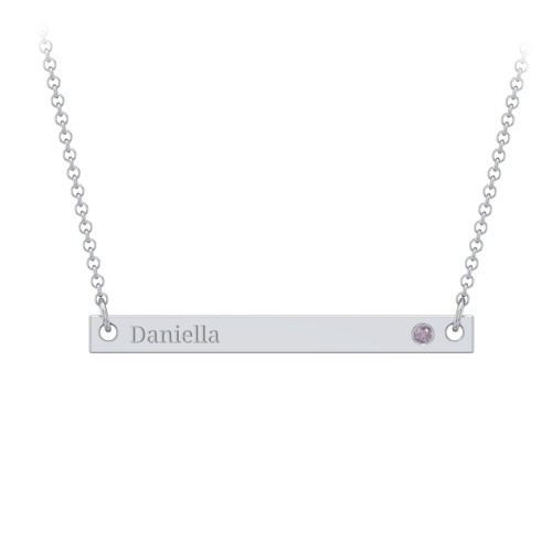 Birthstone Name Bar Pendant – Sterling Silver with Alexandrite