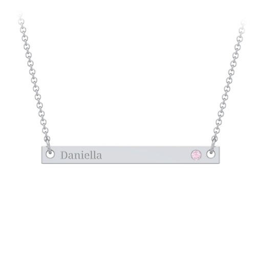 Birthstone Name Bar Pendant – Sterling Silver with Pink Tourmaline