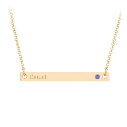 Birthstone Name Bar Pendant in 9K Solid Yellow Gold with Blue Sapphire