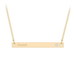 Birthstone Name Bar Pendant in 9K Solid Yellow Gold with Blue Topaz