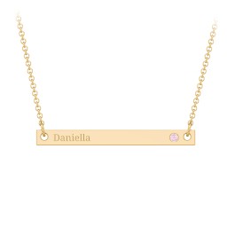 Birthstone Name Bar Pendant in 9K Solid Yellow Gold with Pink Tourmaline