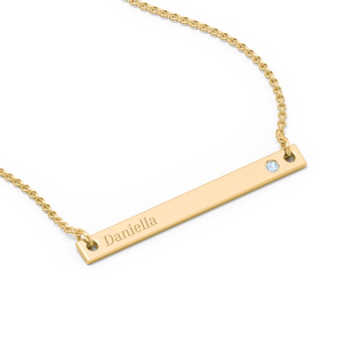 Birthstone Name Bar Pendant – 9kt Yellow Gold with Blue Topaz