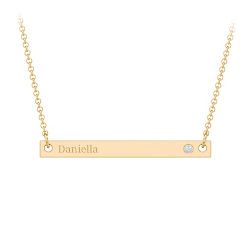 Birthstone Name Bar Pendant – 9kt Yellow Gold with Opal