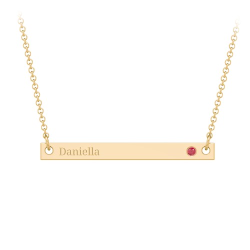 Birthstone Name Bar Pendant – 9kt Yellow Gold with Garnet