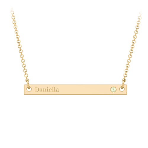 Birthstone Name Bar Pendant – 9kt Yellow Gold with Peridot