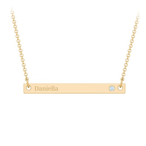 Birthstone Name Bar Pendant – 9kt Yellow Gold with Blue Topaz