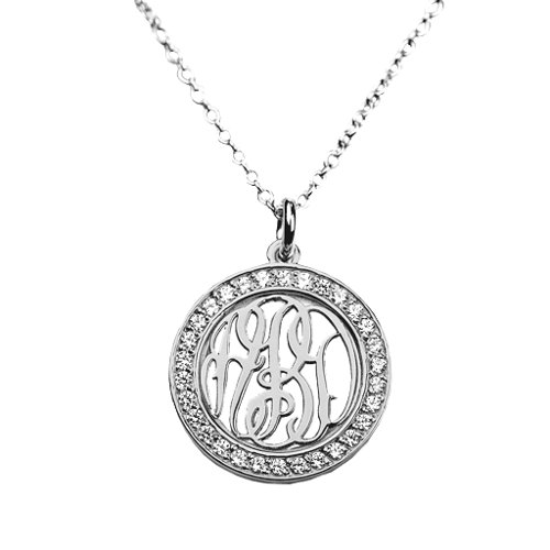 Sparkling Halo Monogram Pendant – Sterling Silver with White Premium Zirconia