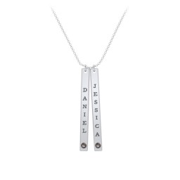 Multi Vertical Birthstone Bar Pendant - 2 Bar in 925 Sterling Silver with Smokey Quartz, Red Premium Zirconia, and Fancy Pink Premium Zirconia