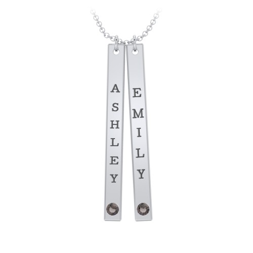 Multi Vertical Birthstone Bar Pendant - 2 Bar – Sterling Silver with Smokey Quartz