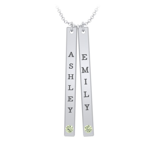 Multi Vertical Birthstone Bar Pendant - 2 Bar – Sterling Silver with Peridot