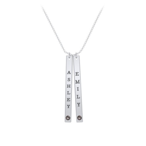 Multi Vertical Birthstone Bar Pendant - 2 Bar – Sterling Silver with Smokey Quartz