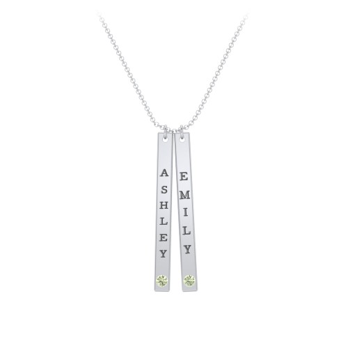 Multi Vertical Birthstone Bar Pendant - 2 Bar – Sterling Silver with Peridot