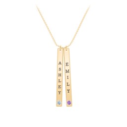 Multi Vertical Birthstone Bar Pendant - 2 Bar in 9K Solid Yellow Gold with Blue Topaz, Amethyst, Red Premium Zirconia, and Fancy Pink Premium Zirconia