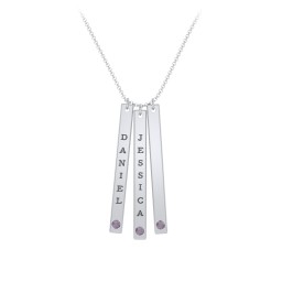 Multi Vertical Birthstone Bar Pendant - 3 Bar in 925 Sterling Silver with Alexandrite and Fancy Pink Premium Zirconia