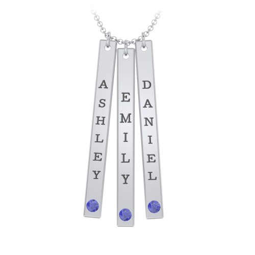 Multi Vertical Birthstone Bar Pendant - 3 Bar – Sterling Silver with Blue Sapphire