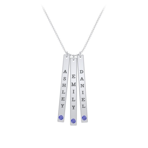 Multi Vertical Birthstone Bar Pendant - 3 Bar – Sterling Silver with Blue Sapphire