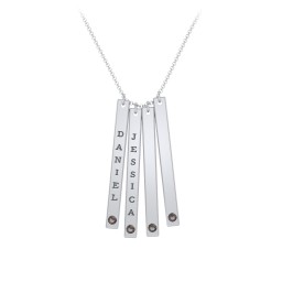Multi Vertical Birthstone Bar Pendant - 4 Bar in 925 Sterling Silver with Smokey Quartz