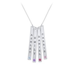 Multi Vertical Birthstone Bar Pendant - 4 Bar – Sterling Silver with Blue Topaz, Amethyst, Ruby, and Pink Tourmaline
