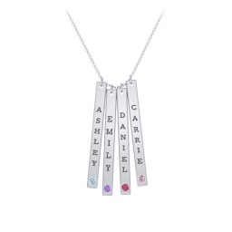 Multi Vertical Birthstone Bar Pendant - 4 Bar in 925 Sterling Silver with Blue Topaz, Amethyst, Red Premium Zirconia, and Fancy Pink Premium Zirconia
