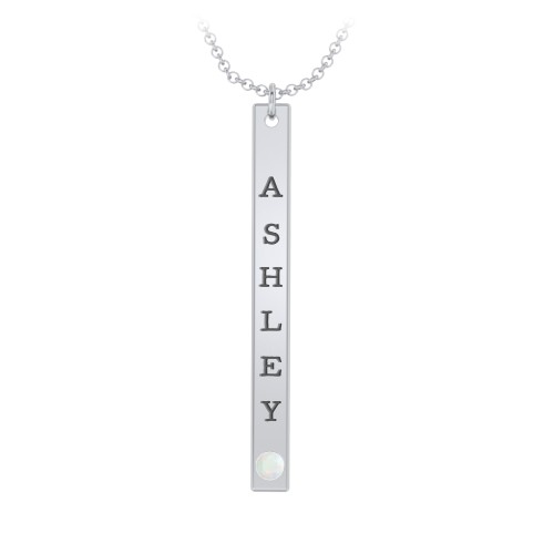 Multi Vertical Birthstone Bar Pendant - 1 Bar – Sterling Silver with Opal