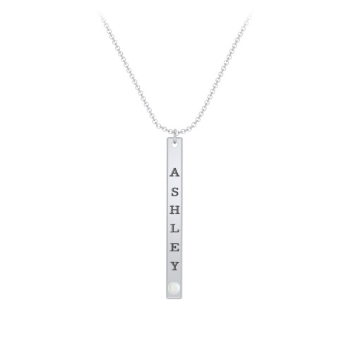 Multi Vertical Birthstone Bar Pendant - 1 Bar – Sterling Silver with Opal