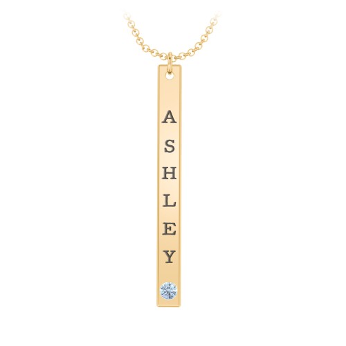 Multi Vertical Birthstone Bar Pendant - 1 Bar – 9kt Yellow Gold with Blue Topaz