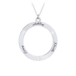 Circle Birthstone Pendant in 925 Sterling Silver with Diamond and Blue Sapphire