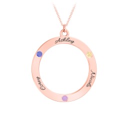 Circle Birthstone Pendant in 9K Solid Rose Gold with Blue Sapphire, Amethyst, and Citrine