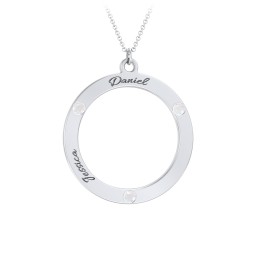 Circle Birthstone Pendant in 925 Sterling Silver with Opal and Blue Sapphire