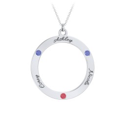Circle Birthstone Pendant in 925 Sterling Silver with Blue Sapphire and Garnet