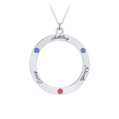 Circle Birthstone Pendant – Sterling Silver with Blue Sapphire and Garnet