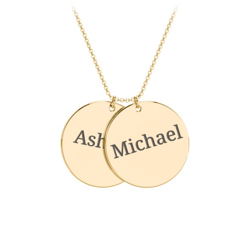 Engravable Name 2 Disc Pendant – 9kt Yellow Gold