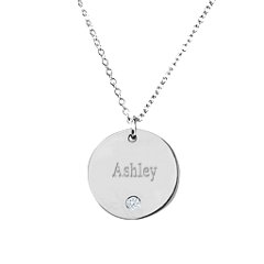 Birthstone Name Disc Pendant – 9kt Rose Gold with Cubic Zirconia