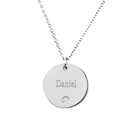 Birthstone Name Disc Pendant in 925 Sterling Silver with Diamond